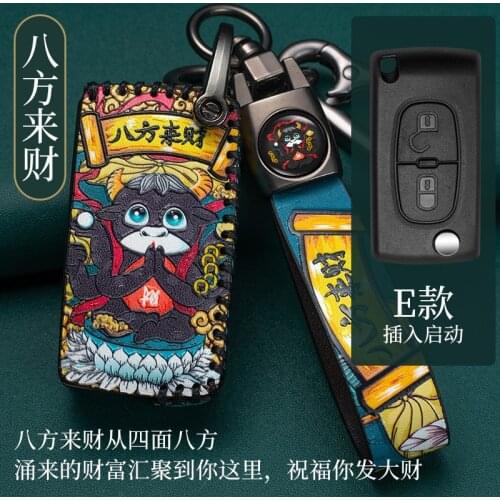 2 Button Leather Car Key Case Cover HOLDER Fit for PEUGEOT 2008 3008 5008