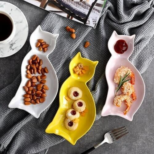 Creative Cute Cat Shape Snacks Ceramic Plates Dishes Bowl Breakfast Tray Home Kitchen Supplies Candy Plate Tableware