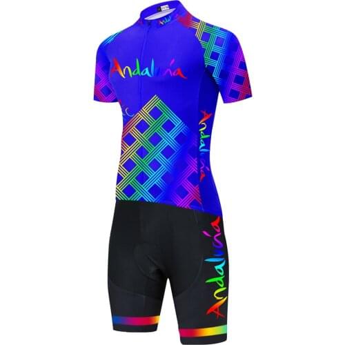 Summer Triathlon Short Sleeve Cycling Jersey Sets TEAM Andalucia Maillot Ropa Ciclismo Bicycle Jersey Bike Clothes Jumpsuit