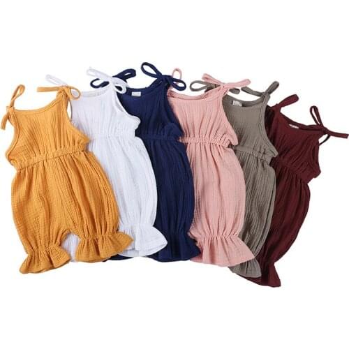 Summer Girl Clothing Sleeveless Lace-Up Shoulder Casual Cotton Linens Jumpsuit Romper For a Newborn Infant Baby