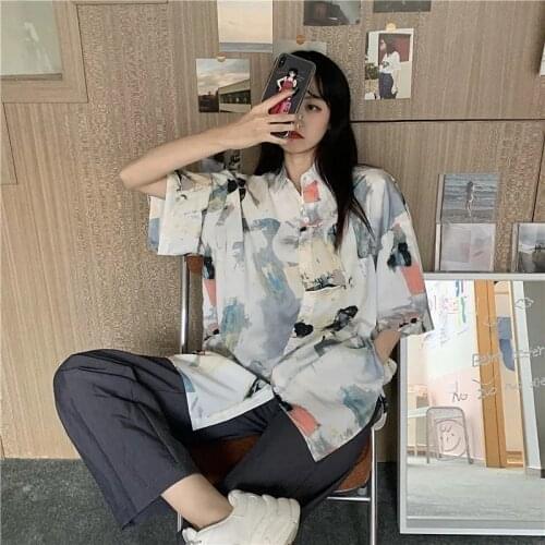 Zadily 2021 Summer Women Young Style Turn-down Collar Casual Shirt Print Shirt Single Breasted Loose Straight Blouse