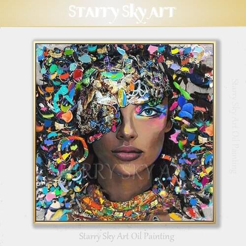 Fashion Colors Artist Hand-painted High Quality Black Woman Portrait Oil Painting on Canvas Beautiful Black Woman Oil Painting