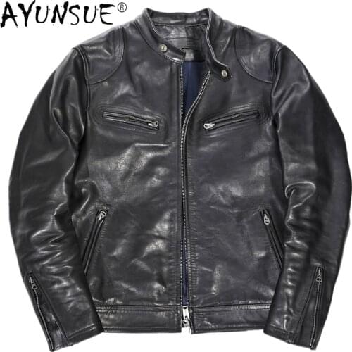 High Quality Leather Jacket Men Vintage Motorcycle Streetwear Cowhide Coat Fashion Men Clothing Chaqueta De Cuero Hombre WPY3696