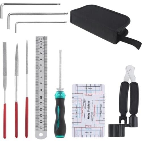 Guitar Repairing Maintenance Tools Kit 10pcs Include Guitar Winder String Cutter Ruler Screwdriver Groove Polishing Set with Bag