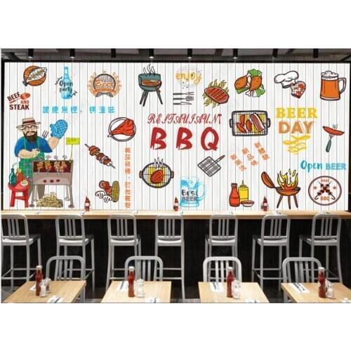 Custom mural 3d photo wallpaper Hand painted wooden board beer barbecue home decor living room wallpaper for walls 3 d in rolls