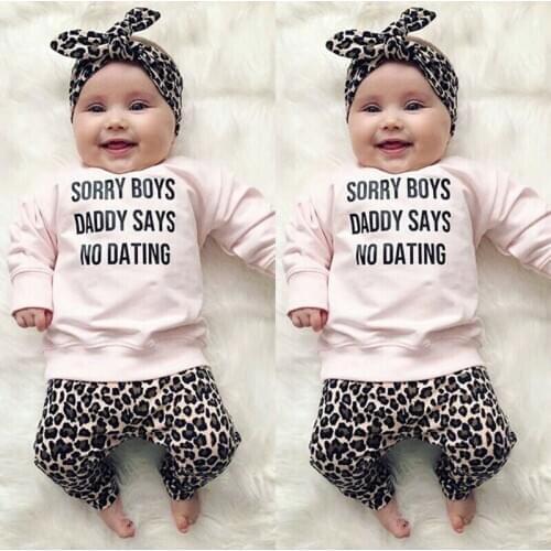 New Fashion Autumn Newborn Infant Baby Girl Casual Long Sleeve T-Shirt Tops Slim Pants Headband Outfit Clothes 3Pcs Set