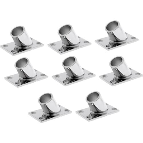 8pcs Polished Stainless Steel Deck Handrail Base Rectangle 60 Deg 7/8" Tube