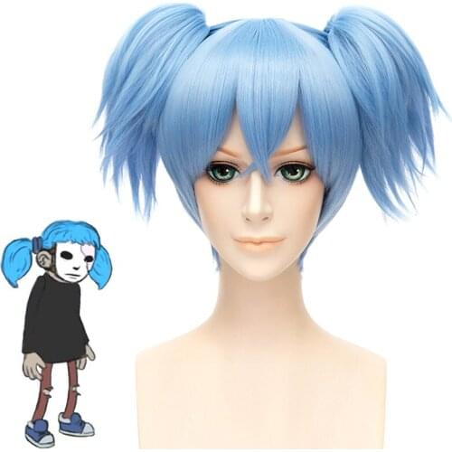 Sallyface Sally Cosplay Wig Short Blue Clip-on Ponytails Heat Resistant Hair Cosplay Costume Wig + Free Wig Cap