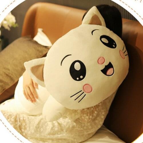 80cm Cartoon Lying Cat Plush Toys Soft Down Cotton Stuffed Baby Pillow Cushion Animal Appease Doll Girl Christmas Gift Brown