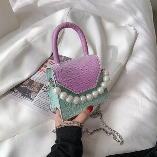 Pearl Handle Super Mini Design PU Leather Tote Shoulder Bags For Women Stone Pattern Chain Crossbody Bag Female Travel Handbags