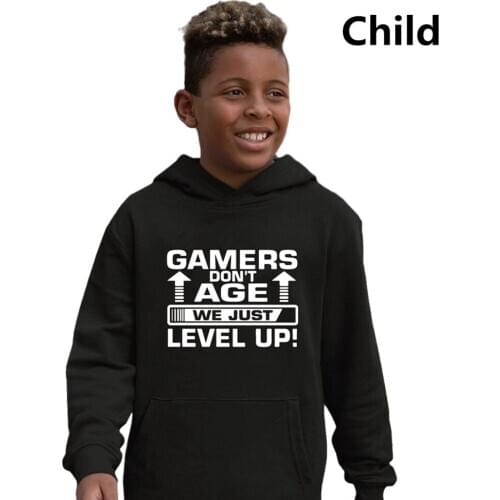 Gaming Hoody Boys Kids Top With Gamers Dont Age We Just Level Up Contrast Hooded Sweatshirt Winter Fleece Parent-Child Outfit