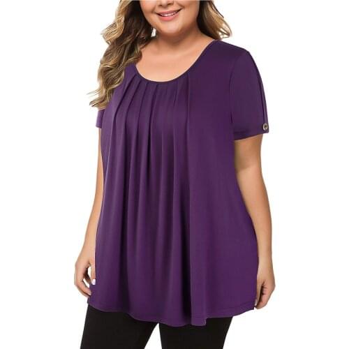 Solid Color Casual Short Sleeve Tshirt Women O Neck Irregular Folds Summer Loose Vintage Plus Size Tee Tops Топ Женский 2021 3