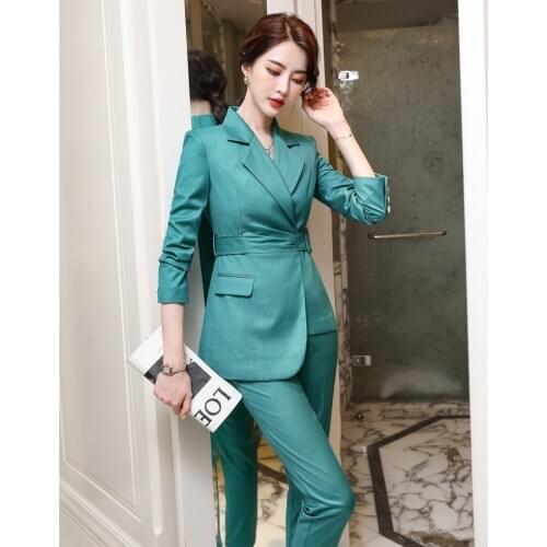 Ladies Fashion Elegant Formal Women Business Suits with Pants and Jackets Coat Autumn Winter Career Interview Clothes Blazers