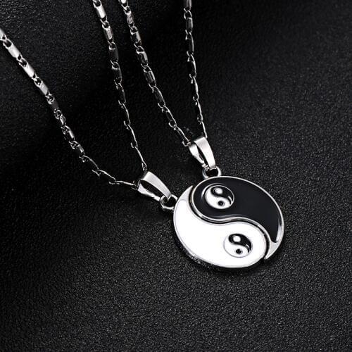 2 PCS Best Friends Necklace Jewelry Yin Yang Tai Chi Pendant Couples Paired Necklaces&Pendants Unisex Lovers Valentines Gift