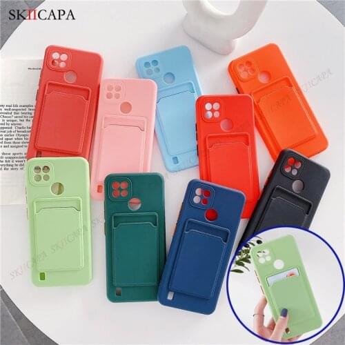 Liquid Silicone ID Card Holder Shockproof Phone Case For OPPO Realme C21 8 5G Find X3 Lite F19 Pro Plus Camera Protective Cover