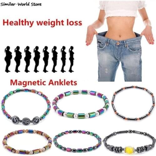 1Pc Magnetic Weight Loss Round Black Stone Therapy Anklet Health Care Magnetic Hematite Stretch Anklet For Men Women Jewelry