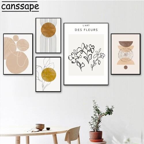 Abstract Canvas Poster Line Leaf Flowers Wall Art Painting Geometry Posters And Prints Boho Wall Pictures For Living Room Decor