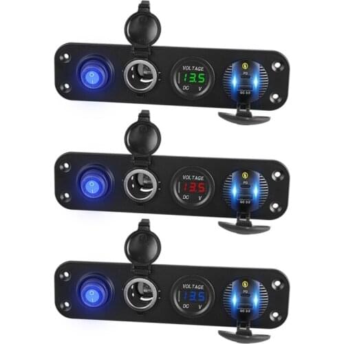 Car QC3.0 USB Type C PD Fast Charger LED Voltmeter 12V Power Outlet ON-Off Switch Panel for Car Boat Marine RV Truck SUV