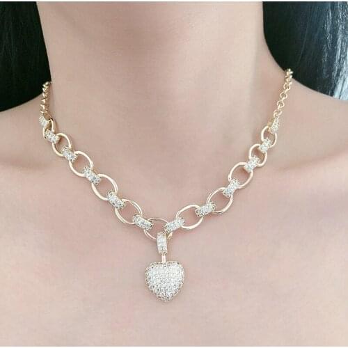 18K Gold Color High Quality Chain Cubic Zirconia Heart shape Pendant Necklace