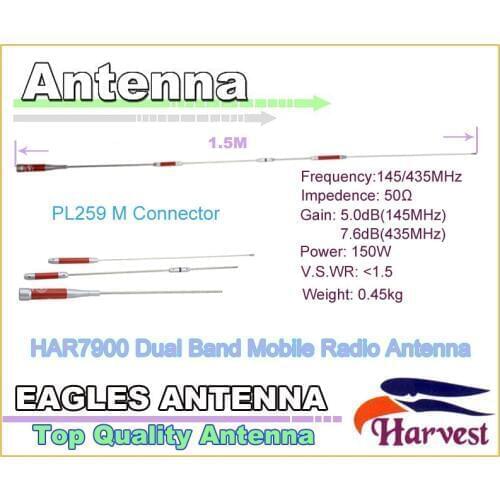 PL259-M Harvest HAR7900 High Gain 150W Dual Band 145/435MHz Antenna 5.0dB(145MHz)/7.6dB(435MHz) for Mobile Vehicle Radio Station