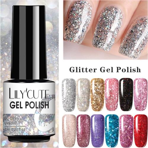 LILYCUTE 7ml Glitter Sequins Nail Gel Polish Permanent Gel Rose Gold Semi Hybrid Nail Art DIY Design Varnish