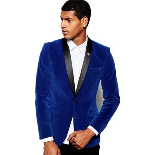 Custom Made Groomsmen Shawl Lapel Groom Tuxedos Velvet Royal Blue Jacket Men Suits Wedding Best Man (Jacket+Pants)