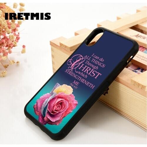 Iretmis 5 5S SE 6 6S Soft TPU Silicone phone case cover for iPhone 7 8 plus X Xs 11 Pro Max XR Christian Bible Verse Quote Rose