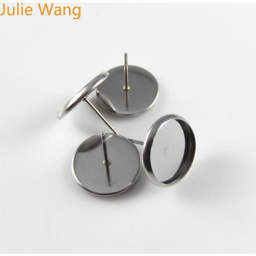 Julie Wang 25pcs Inner Size 12mm Iron Stud Earring Base Cabochon Cameo Base Flat Earring Setting Diy Jewelry Making
