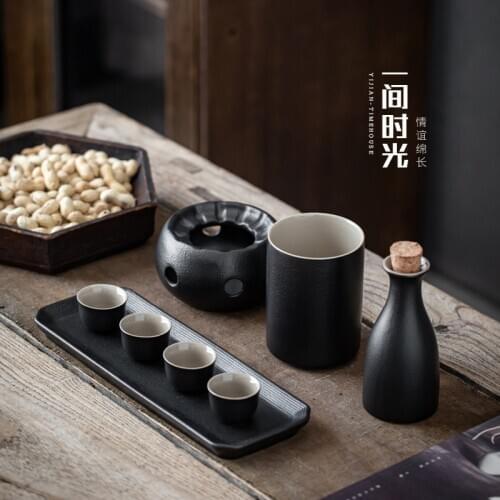 Ceramics Sake Pot Cup Glass Set Creative Black Japanese Sake Set Flagon Bottle Mini Flask Bottiglia Liquore Hip Flasks BG50HF