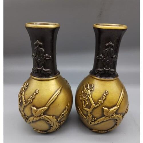 China brass magpies vase crafts statue A pair
