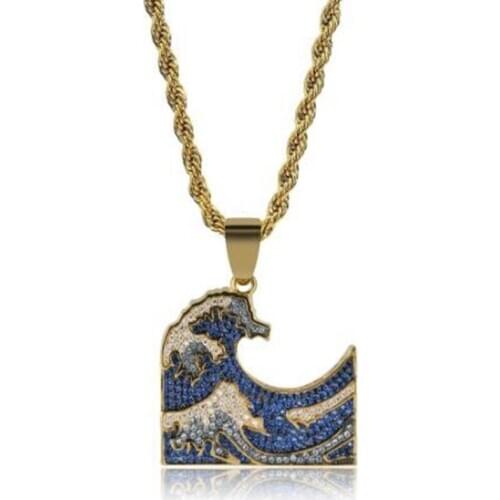 Classic Fashion Wave Pendant Necklace Men and Women Hip Hop Punk Necklace Jewelry