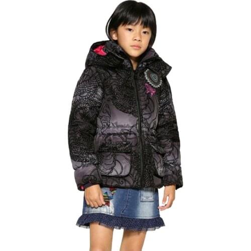 Spanish girl flocking print black grey cotton jacket with hat
