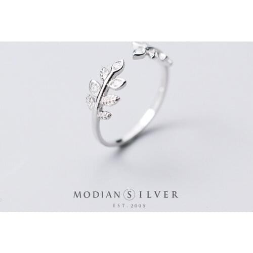 Modian Authentic 925 Sterling Silver Spring Leaves Clear CZ Zircon Ring for Women Fashion Free Size Flora Ring Fine Jewelry