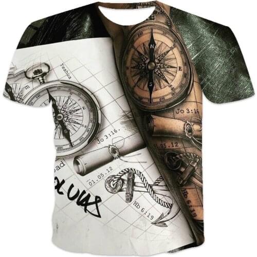 2021 New Mens T-shirt Summer 3D Printing Compass Printed Short Sleeve Hip Hop Style Loose Plus Size Clothing XXS-6XL