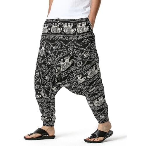 African Print Mens Joggers Pants Hipster Baggy Cotton Linen Harem Pants Men Streetwear Sports Trousers Male African Clothes 3XL
