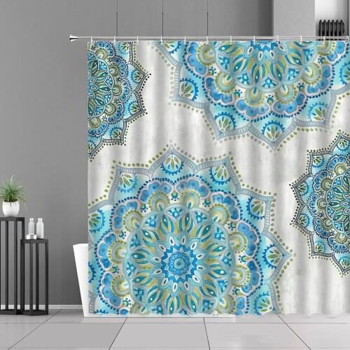 Indian Mandala Flower Printed Shower Curtain Set Bohemian Home Bathroom Decorative Screen Waterproof Polyester Fabric With Hooks