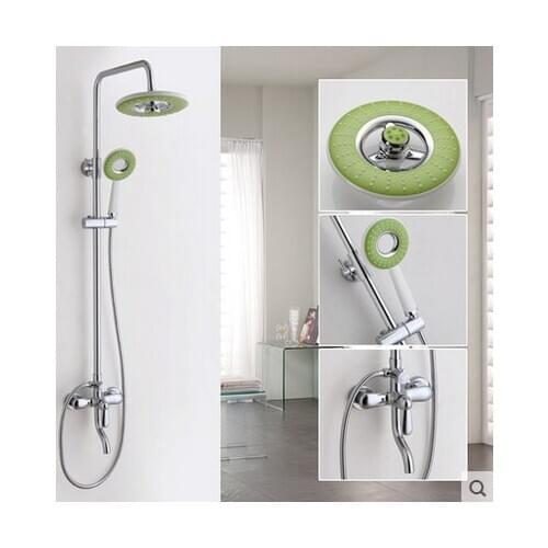 Bathroom Wall Mounted Chrome Finish Brass Rain Shower Round Green Showerhead ABS Bath shower faucets Waterfall Mixer Faucet Set