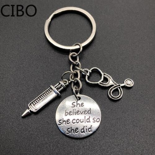 2019 New jewelry Doctor Medical Tools Stethoscope Syringe Pendants Key Chains Nurse Medical students Gifts Keychain llaveros