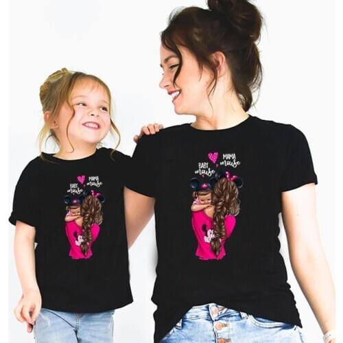 Matching Family Outfits Super Mom & Daughter Print Boys Girls Black T-shirt Mothers day Present Clothes Kids&Woman Funny Tshirt
