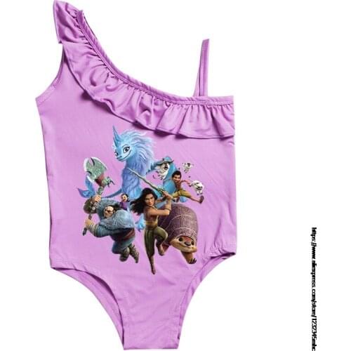 Raya and The Last Dragon 2-10 Years Girls Swimsuit New One Piece Swimwear Ruffle Style Childrens Swimwear One Piece Swimsuit
