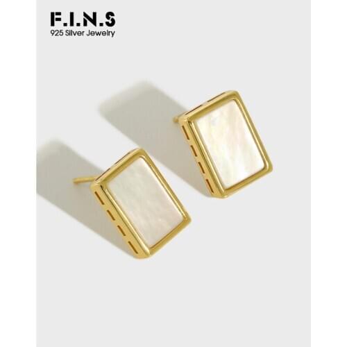 F.I.N.S Korean Woman S925 Sterling Silver Earrings INS Style Geometric Square Shell Stud Earrings Female Minimalist Jewelry