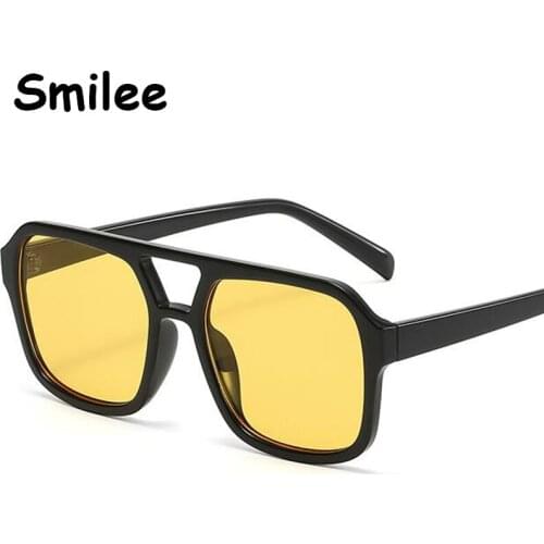 Retro Double Bridge Yellow Square Sunglasses Men Luxury Brand Designer Summer Shades PC Ocean Lens Big Sun Glasses Women UV400