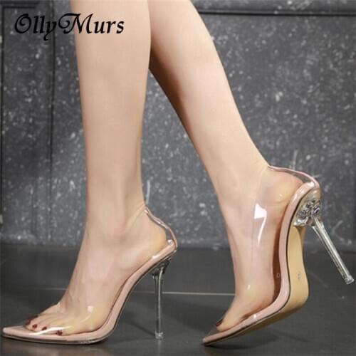OllyMurs Women Pumps PVC Fashion Transparent shoes Women pumps Womens sandals High Heels Shoes Fine heel Leisure Shoes Ladies