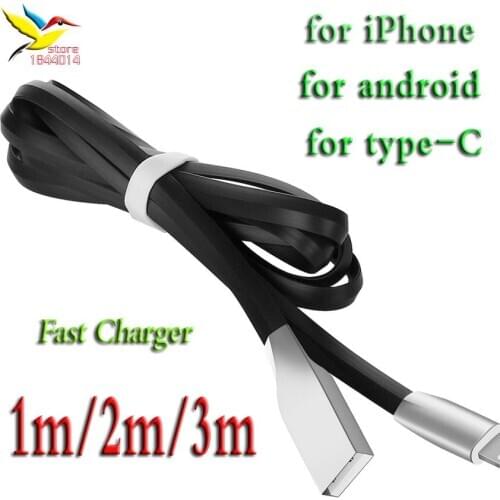 3D Zinc Alloy USB Cable Charger Power Cord 1m/2m/3m for 8pin iPhone 7 6 type c p9 5pin v8 android good 2A Fast Charging 300 pcs