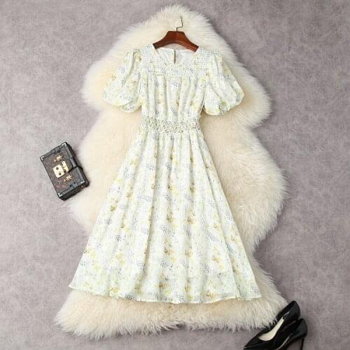 Europe and the United States womens clothing New Summer 2021 Short sleeve printed lantern sleeve elastic waist Fashion dress