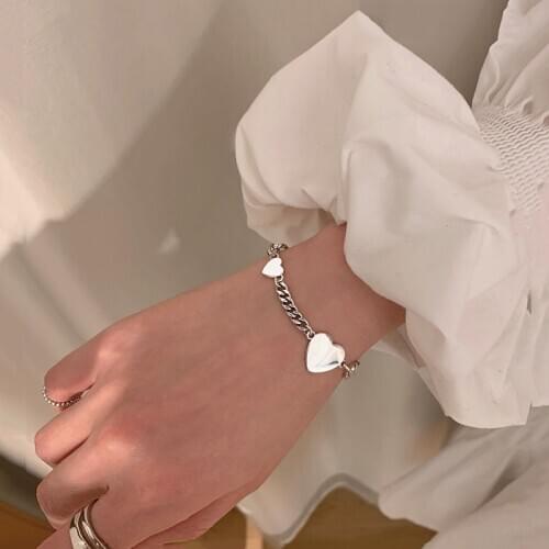 925 Sterling Silver Big Heart Charm Bracelet &Bangle Vintage Handmade Party Jewelry For Women Girls sl058