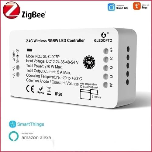 Zigbee Smart Led Controller RGBW Light Strip Dimmer For Tuya Smart Life App RF Control Support Smartthings Alexa Home Automation