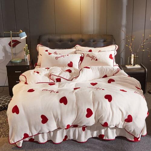 Winter Edging Milk Velvet Soft Skin-friendly Warmth Thick Bedding Four-piece Princess Style Bedroom Double Queen Quilt Cover