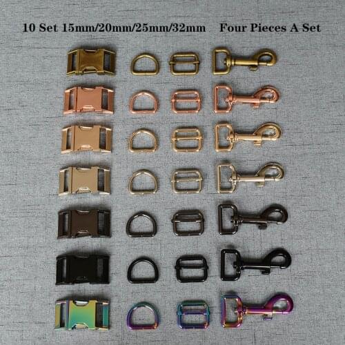 10 Set (A) 15mm/20mm/25mm/32mm Metal D Ring+Snap Hook+Adjustable+Release Buckle DIY Dog Collar and Leash Accessories 4JT7826L
