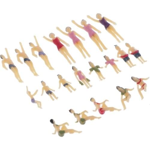 20pcs 1:100 Scale Colorful Figures, Model Trains Scenery HO N TT Gauge Beach People for Miniature Scenes, Diorama Accessories